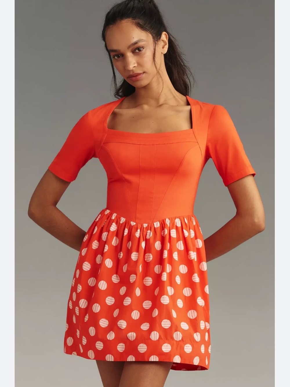Anthropologie Maeve Red Orange Polka Dot Mini dress medium